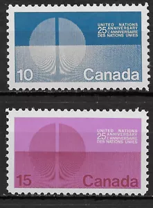 CANADÁ, UNO, 1970, 25 ANIVERSARIO. NACIONES UNIDAS, JUEGO DE 2 SELLOS, PERFECTO, MONTADO SIN MONTAR O NUNCA MONTADO - Imagen 1 de 1