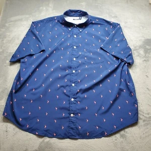 Izod Button Up Shirt Pink Flamingo Small Graphics on Navy 1 Pocket Men Sz 3XLT - Picture 1 of 8