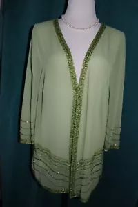 MIDNIGHT VELVET Green Sheer Crepe Open Jacket Beads Size M Party Cocktail Wear - Picture 1 of 4