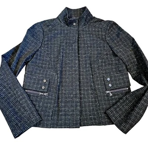 Carlisle Size 8 Black Green Blazer Jacket Unline Stretch Knit Subtle Check Snaps - Picture 1 of 10