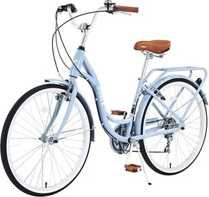 ZUKKA Beach Cruiser Bike for Women 26 Inch Ladies Bike 7 Speed Steel Frame,Blue - Picture 1 of 7