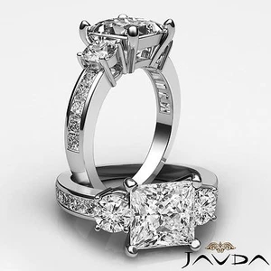 Conjunto clásico de 3 canales de piedra anillo de compromiso diamante corte princesa GIA I VS2 2 quilates - Imagen 1 de 4