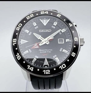 SEIKO Sportura Kinetic GMT Watch 44mm Quartz Auto Mens Box Belt is non-genuine - Picture 1 of 7
