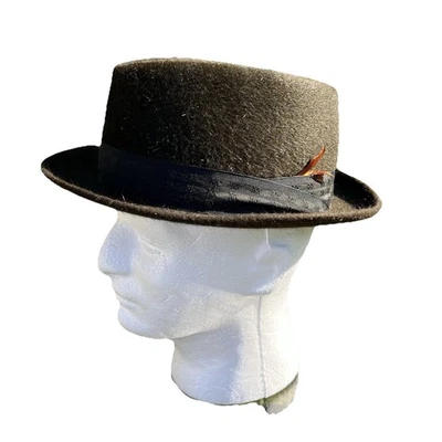 Sombrero Fedora Vintage de Fieltro de Piel Mallory Marrón con Pluma Scheurell Clothing Co. WI Foto 1 de 4