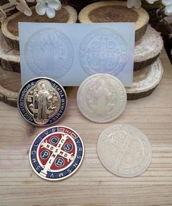 Saint Benedict Medal (SMALL-SHALLOW) Front & back handmade silicone mold - Picture 1 of 6