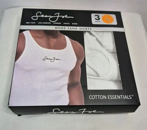 SEAN JOHN 3 PK MENS Ribbed WHITE TANK UNDERSHIRTS SIZE LARGE NEW - Picture 1 of 9