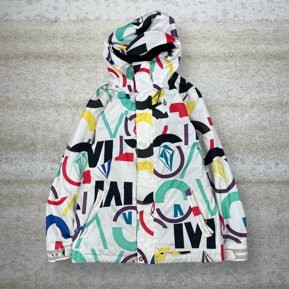 Vintage 90s Volcom Puffer Ski Jacket Mens S White Multicolor Full Zip Insulated - Image 1 of 4