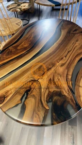 Oval Epoxy Table Top Resin Table Walnut Custom Order For Hotel & Dining Decor - Picture 1 of 3
