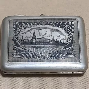 Estuche de cigarrillo Niello de plata soviética rusa de colección 875 prueba. Kremlin de Moscú. - Imagen 1 de 15
