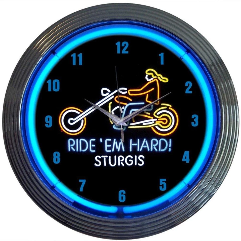 Motorcycle Ride Em Hard Sturgis Neon Clock 15"x15" - Image 1 of 1