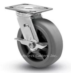 4SPRFSB 4" x 2" Swivel Plate Caster with Brake, TPR Flat Wheel, 350 lbs Capacity - Picture 1 of 2