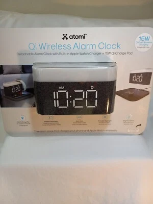 Atomi Qi Wireless Detatchable Alarm Clock Apple Watch Charger Charge Pad - Image 1 of 4