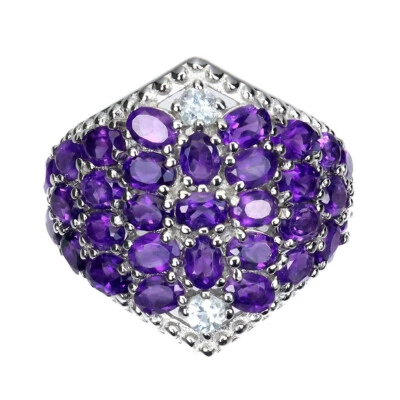 925 Sterlingsilber Ring Oval Amethyst Aquamarin Edelstein Schmuck Größe 9 - Bild 1 von 4