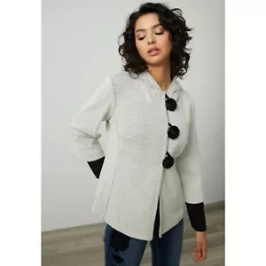 Joseph Ribkoff Women's Coat Size 12 Hooded Large Button Knit Off White Black - Picture 1 of 7