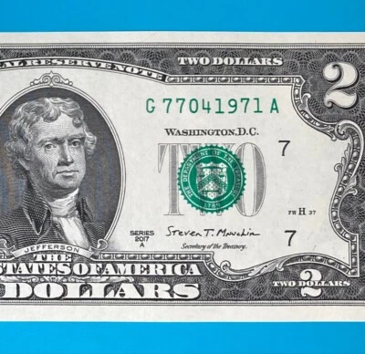 TRAILING YEAR 1971 (G 7704 1971 A) $2 Two Dollar Bill Serial Number 2017A *UNC* - Image 1 of 4