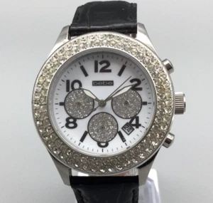 Bebe Chronograph Watch Women 41mm Silver Tone Bling Crystals Date New Battery - Picture 1 of 14