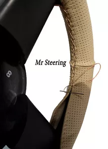 FOR (2006-2012) DODGE CALIBER REAL BEIGE PERFORATED LEATHER STEERING WHEEL COVER - Picture 1 of 2