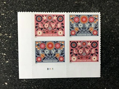 2022USA #5660-5661 Forever Love Series - Plate Block of 4 - Mint NH - Image 1 of 4