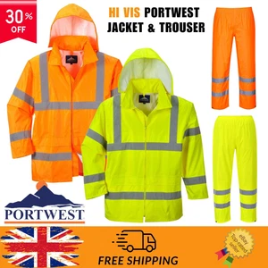 Portwest Hi Vis Rain Jacket & trousers Waterproof High Visibility Coat Work Wear