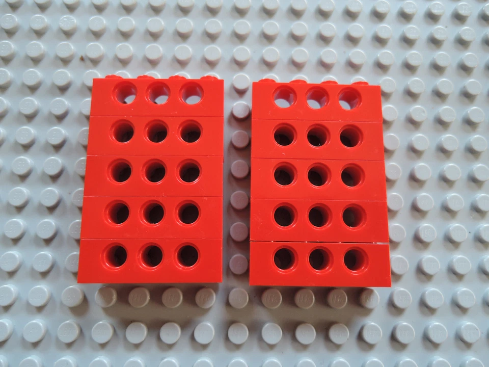Lego 10 x Technic Stein Lochstein 3701 3 Löcher rot 1x4 - Bild 1 von 1