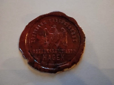 HAGEN Antikes Siegel-Abguss Königlich Preuss.Bezirks-Kommando - Bild 1 von 4