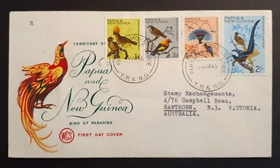 Estampillas de Papúa y Nueva Guinea 1965 portada de primer día raras aves del paraíso 4v (w) Foto 1 de 2