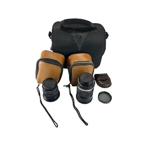 Vintage Camera Bag and Mixed Lenses Lot Vivitar Made in Japan 1:2.5 Wide 1:2.8 - Picture 1 of 24