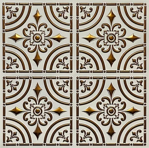 Azulejos de techo de hojalata sintética de PVC 24 x 24 2x2 pegados blancos antiguos - dorado paquete D205/6 - Imagen 1 de 2