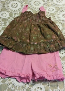AL & RAY ♡  GIRLS ♡ PINK & BROWN TOP / PINK SHORTS  ♡  Size 24 Months - Picture 1 of 4