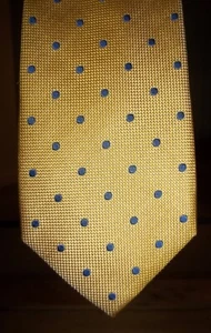 CHARLES TYRWHITT Men's Silk Tie Yellow/Blue Polka Dots 60x3.75 Made in England - Picture 1 of 9