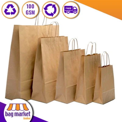 Brown Paper Bags with Handles, Twist Handle Carrier Bag Gift Shop Party Takeaway - Image 1 of 4