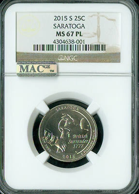2015 S SARATOGA QUARTER NGC MS67 PL PQ SPOTLESS MAC FINEST SPOTLESS RARE .  - Image 1 of 4