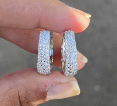 Pendientes de aro para mujer enchapados en oro blanco de 18k y rodio AAA circón pavé joyería Foto 1 de 4