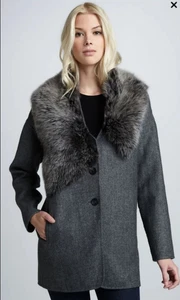 Rebecca Taylor Coat Lamb Fur Collared Wool Blend Duster Jacket Shearling S $995  - Picture 1 of 17