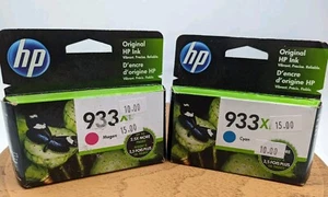 2 HP 933XL Genuine Original HP Ink 1 Cyan & 1 Magenta Ink Cartridges NIB Ex 6/22 - Picture 1 of 10