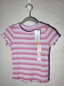 Girls Short Ruffled Sleeve Mini Waffle T Shirt Cat & Jack Lilac Stripe S (6/6x) - Picture 1 of 2