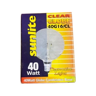 12 Pack Sunlite Clear Globe Decorative Light 40 Watt G16 Clear Light Bulb - Image 1 of 2