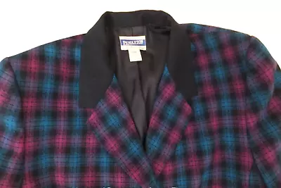 Пендлтон юбка костюм женщин 18 бирюзовый фиолетовый клетку 100% шерсти 2 изделия с подкладкой - Изображение 1 из 4