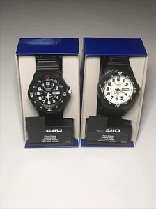 X2 Casio MRW200H-1BV, Analoguhr, schwarzes Harzband, Tag/Datum weiß/schwarz CIO5 - Bild 1 von 12