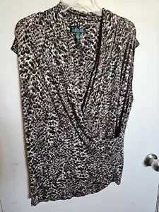 Blusa para mujer LAUREN RALPH LAUREN 1x estampado animal sin mangas herencia - Imagen 1 de 6