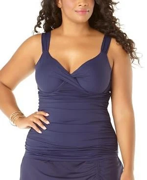 Anne Cole Navy Plus Size Twist-front Underwire Tankini Swim Top US 20w