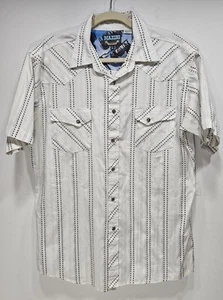Maxini Premium L Western Shirt White Striped Retro Cowboy Rhinestone Button Snap - Picture 1 of 6