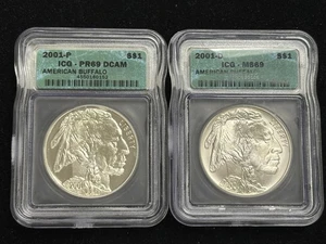2001 P&D PR69 DCAM, MS69 American Buffalo 🦬 US MINT 2 Coin Set, ICG - Picture 1 of 6