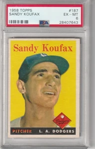 1958 Topps Sandy Koufax #187, PSA EX-MT 6 - Imagen 1 de 2