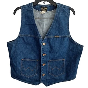 Wrangler Vintage Retro Western Button-Up Denim Vest Men's XL Made in USA 70s 80s - Picture 1 of 10