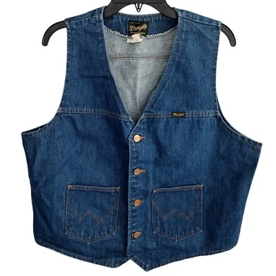Wrangler Vintage Retro Western Button-Up Denim Vest Men's XL Made in USA 70s 80s - Image 1 of 4