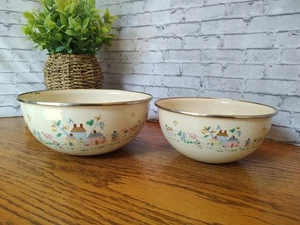 International China HEARTLAND 2 Metal & Enamel Mixing Bowls, Sm & Med Farm Life - Picture 1 of 9