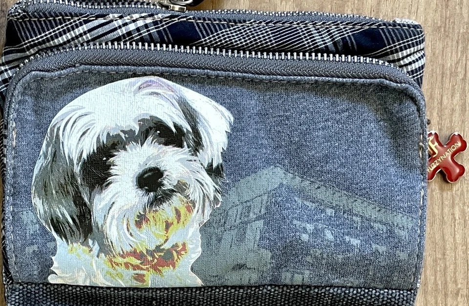 Fuzzy Nation Shih tzu Maltese Lhasa Dog Gray Purse Clutch Wristlet Cloth Zippers - Image 1 of 4