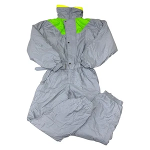 Vintage Ski Suit One Piece 90s Snow Apres Retro Grey Neon Mens Medium EU50 - Picture 1 of 9