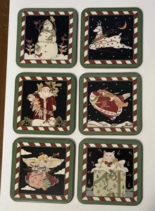 Set of 6 Vintage Pimpernel Candy Sticks Christmas Cork Backed Coasters England - Picture 1 of 10